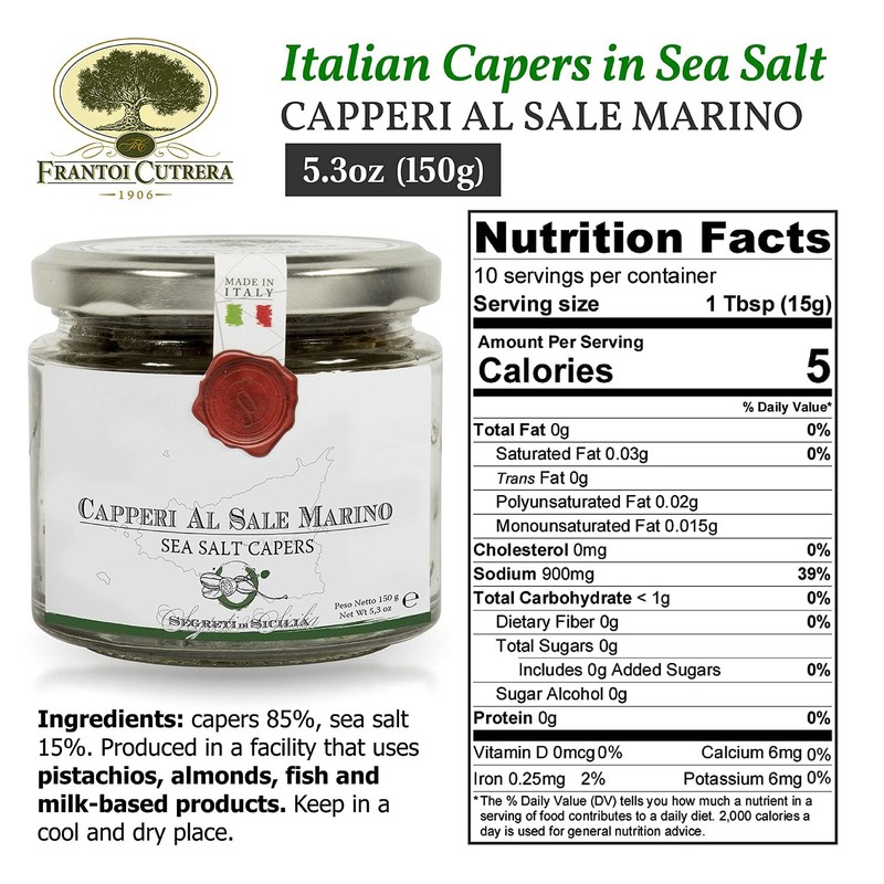 Frantoi Cutrera Gourmet Italian Capers in Sea Salt - Mediterranean