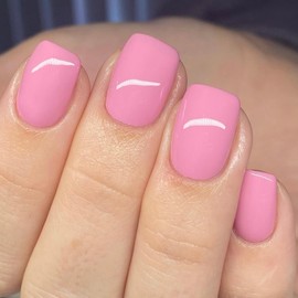 Light Pink Press on Nails Short Medium Square Glue on Nails Set, Summer Square Fake Nails Short Coffin Nails Press ons Gel Nails False Nails For Women 24 Pcs, Neon Pink