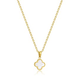 TICVRSS Clover Necklace for Women 18K Gold Plated Four Leaf Clover Pendant Lucky Jewelry Gifts for Women (White)