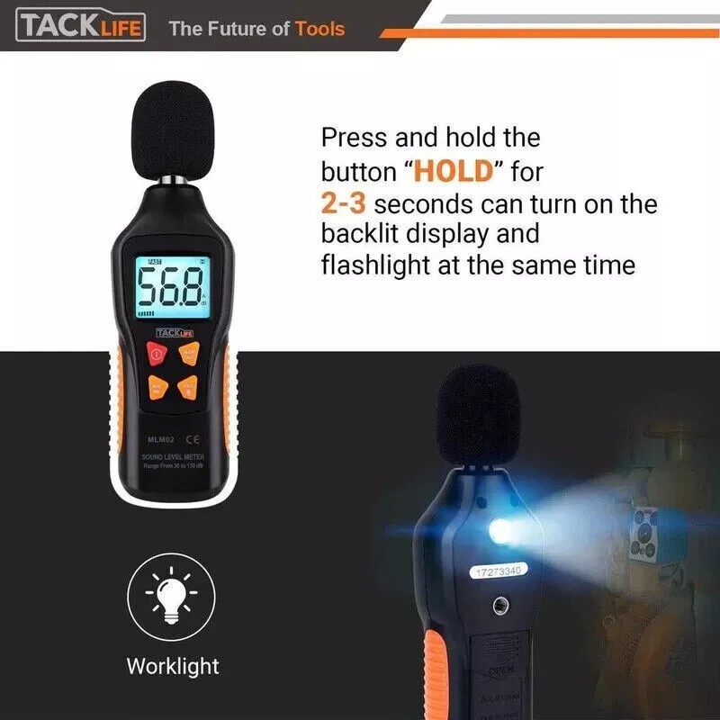 Tacklife Digital Sound Level Meter Decibel Meter 30-130dB Range SPL