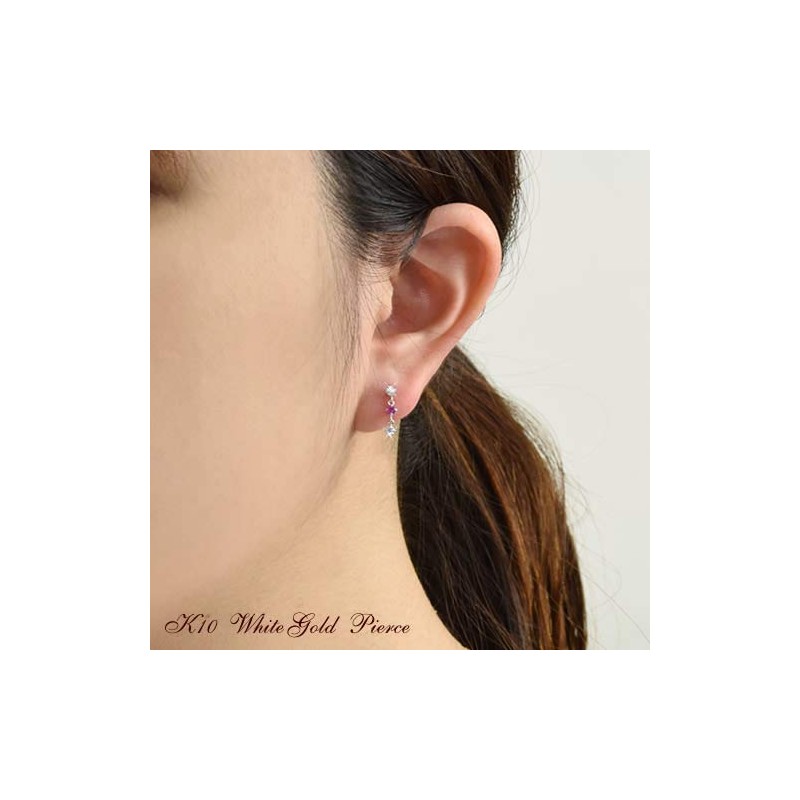 Four Leaf Clover: Kk157 Dangling Earrings, Ruby Cubic Zirconia, K10