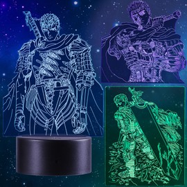 QQAAMZ Manga Berserk Lamp 3D Illusio Berserk Guts Night Light Children Touch with Remote Control Bedside Lamp Anime Merch LED Desk Lamp Gadget Christmas Decoration Friends Birthday Gift 3 in 1