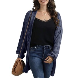 Ferrtye Womens Oversized Chunky Open Front Cardigan Sweaters Cable Knit Long Sleeve Cardigans Outwear Coats Blue