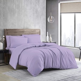 MistyMorning Plain Duvet Cover sets, Soft & Premium quality Bedding & Linen, 100% Egyptian Cotton with 200 Thread Count. (Lilac, Single)