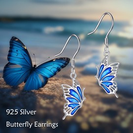 Schmetterlingsohrringe für Damen Sterlingsilber blaue Schmetterlings Ohrhänger Schmetterlingsschmuck Geschenke für Frauen Freundin Tochter Mutter