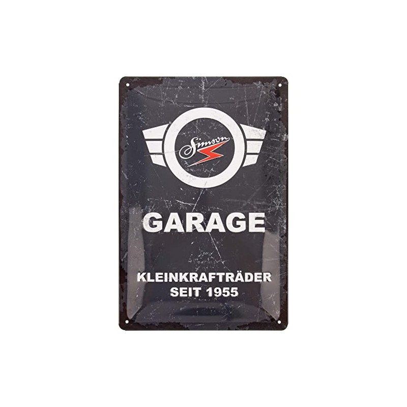 Metal embossed sign "SIMSON-Garage" 20x30 cm, gray/white