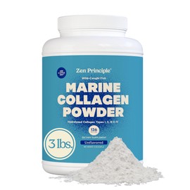 Zen Principle Marine Collagen Peptides Powder 3 lb. Wild-Caught Fish, Non-GMO. Supports Healthy Skin, Hair, Joints and Bones. Hydrolyzed Types I, II, III & IV Protein. Amino Acids. Easy to Mix.