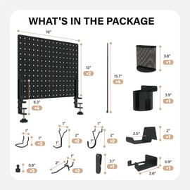 HUHOLE 32 x 12 inch Clamp On Desk Pegboard, Black Metal Desktop Organizer, Desk Accessories for Gaming & Office, Versatile Clamp-On Pegboard for Organization and Storage