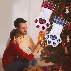 Markcur Pack of 2 Santa Stocking 45 x 20 cm Large Santa Socks with Dog Paw Christmas Boots Santa Gifts for Children - Red/Blue