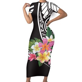 Guosanchn Hawaiian Dress for Women Maxi Plus Size Puletasi Samoan Summer Beach Dresses Polynesian Beach Summer Dresses Bodycon Tank Shirt Ladies Summer Dresses,L