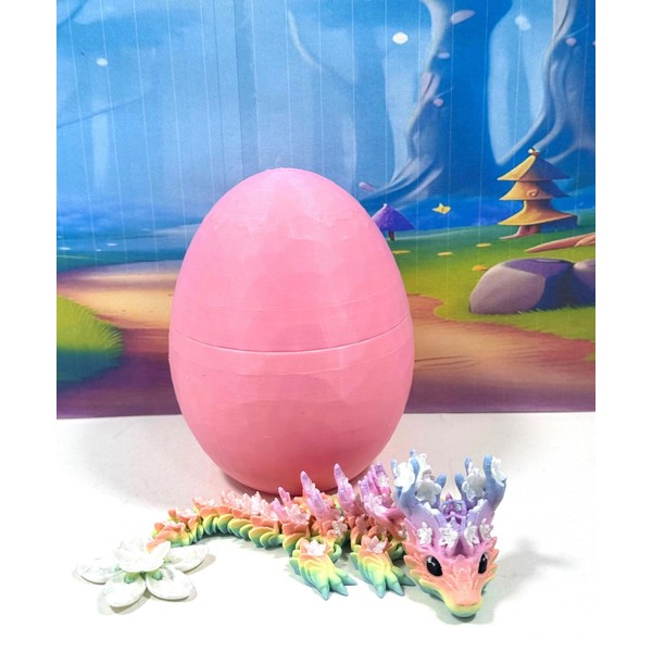 3D Printed Baby Dragon with Dragon Egg, 6" Rainbow Articulated