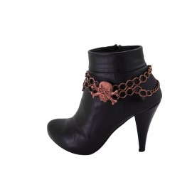 Unbranded Women Bronze Metal Boot Chain Bracelet Skeleton Skull CharmBiker Motorcycle Rock