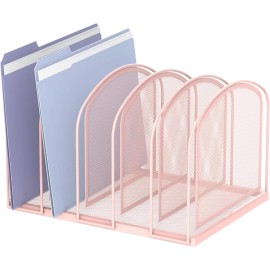 SUPEASY File Organizer 5 Section Mesh Desktop Upright File Sorter Pink