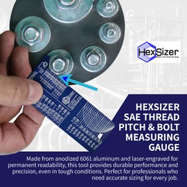 HexSizer - SAE Hex Nut and Bolt Size Gauge Tool & Inch Thread Pitch Checker Set – Compact, Durable Aluminum Gauge for Measuring SAE Hardware, Nuts, Studs, and Bolts - Imperial Units Measurement