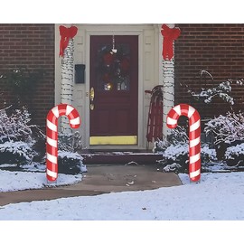 2-PC Red & White Christmas Candy Cane Reversible Corrugated Plastic Yard Stakes 3-Ft High