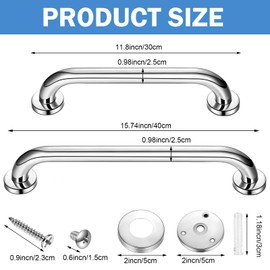 Therwen 6 Pack Grab Bars for Bathtubs and Showers Shower Grab Bars for Seniors Stainless Steel Bathroom Handicap for Elderly for Wall Shower Handle Assist Device(12 Inch, 16 Inch,Silver)