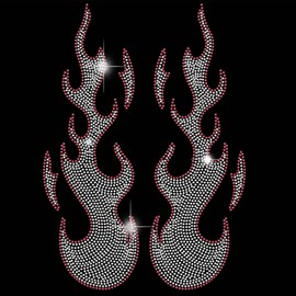 SUPERDANT Flame Bling Rhinestone Iron on Transfers White Flame Rhinestone Iron on Hotfix Transfer Decal Crystal Rhinestone Template Applique Repair Transfer Bling DIY Designs 21×29.7cm