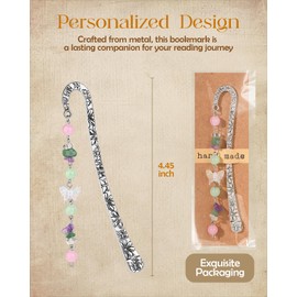 Buleens Bookmarks for Women Reading - Book Marks for Readers Book Lovers, Butterfly Lavender Crystal Silver Engraved Metal Bookmark with Pendants, Pretty and Aesthetic Book Accessories Reading Gifts