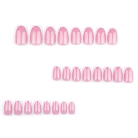 Square Press on Nails White French Tip Fake Nails Pink False Nails Medium Acrylic Nails Glossy Full Cover Stick on Nails Shiny Glue on Nails Reusable Artificial Nails for Women Manicure 24Pcs
