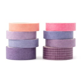 KAVI' S 8 Rolls Skinny Washi Tape Set, Thin Solid Color Grid Masking Decorative Tape for Arts, DIY Crafts, Journal Supplies, Planners, Scrapbook, Gift Wrapping (Violet)