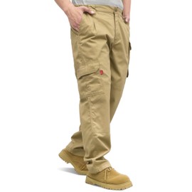 Titicaca Men's FR Cargo Pants Flame Resistant Pants Lightweight 7.5oz 100% Cotton Khaki Fire Retardant Elastic Waist Pants