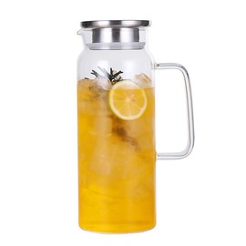 Heat Resistant Glass Pitcher with Stainless Steel Lid, Water Carafe with Handle, Good Beverage Pitcher for Homemade Juice and Iced Tea 1.6liter/54oz
