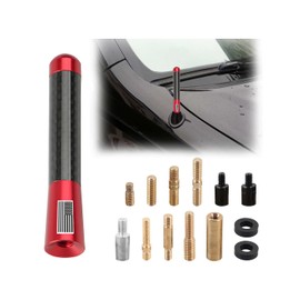 BESULEN Car Short Antenna, 3.1 Inch Carbon Fiber American Flag Aluminum Auto Radio Antenna for AM/FM Reception, Universal Replacement Car Antenna with 9 Adapters, 2 Screws, 2 Rubber Rings (Red)