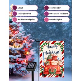 Solar Christmas Truck Garden Flag 12x18 inches, Colorful LED Lights with Solar Plate