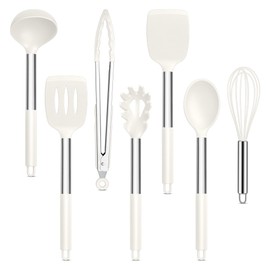 Joyfair Kitchen Utensil Set, 7-Piece Cooking Utensils Set, White Non-Stick Heat Resistant Spatula Cooking Utensils for Cooking/Baking/Flip, Easy to Clean & Dishwasher Safe