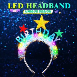 GENBREE Light Up Birthday Headband Stars Crown Glowing Party Hair Accessories for Women