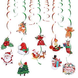 Pilikoll Pack of 27 Christmas Swirl Hanging Winter Ceiling Hangers Christmas Hanging Foil with Christmas Elements for Garden Home Hotel Business Party Supermarket