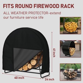 Vainlley Firewood Log Hoop Cover, 40 Inch Outdoor 420D Waterproof Round Log Rack Cover with Zipper Wood Ring Storage Holder Cover