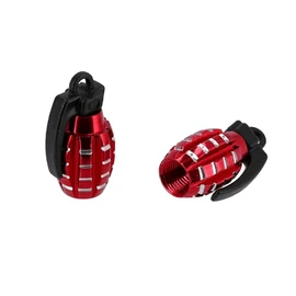 Set of 2 Valve Caps, Hand Grenade, Red Anodised