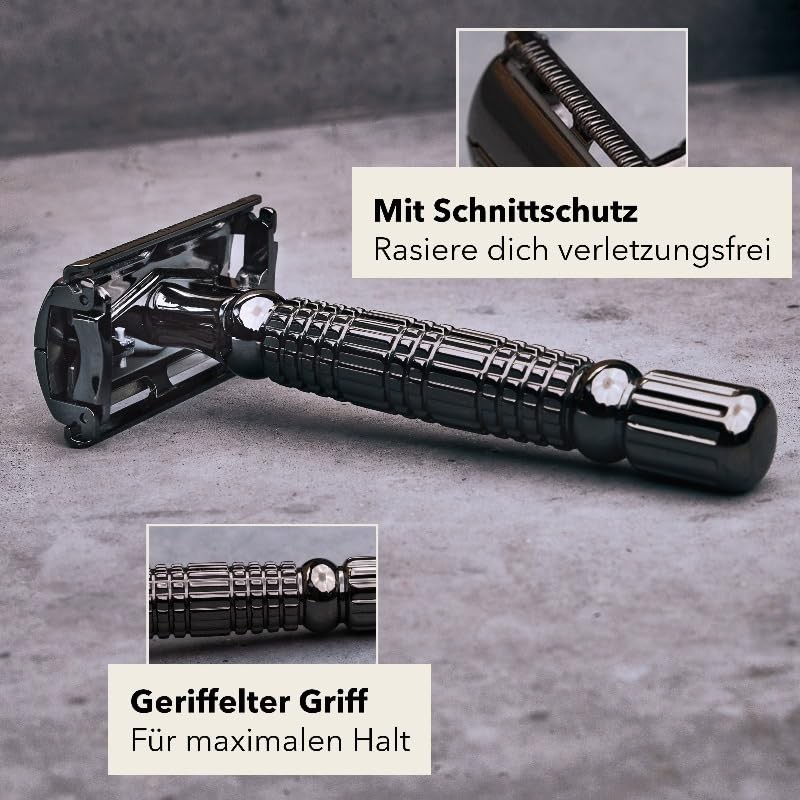 Störtebekker® Starter Set with Safety Razor with Case (Black) and