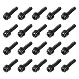 sourcing map M4 x 20mm Carbon Steel Phillips Pan Head Machine Screws Bolts Combine with Spring Washer and Plain Washers 20pcs
