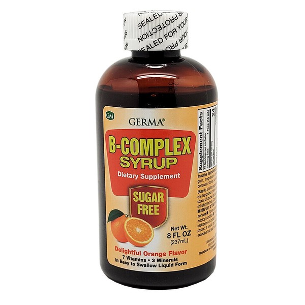 Germa B-Complex Syrup. With Vitamin C & Zinc. Sugar Free. Orange Flavor. 8 fl.oz