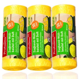 Profissimo Fresh Citrus Scent Drawstring Bin Liners - 30 Litre - Pack of 20 - Ideal for Office, Household and Bathroom, 3