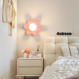 YHAIL Flower Semi Flush Mount Ceiling Light Modern Ceiling Light with Glass Ball Hallway Ceiling Lamps Pink Flower Wall Lamp Nordic Macaron Color Ceiling Lamp for Kid Room,Entrance,Bedroom