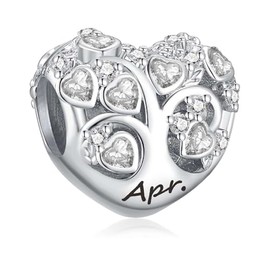 PHCLASY April Heart Birthstone Charms Dangle Women's Bead for Bracelets and Necklaces Birthday Mother's Day Jewelry