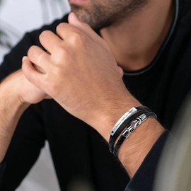 TERRISHE Father's Day Gift for Dad Gifts for Dad Bracelet Men's Leather Bracelet Engraved Leather Bracelet Christmas Gifts Birthday Gift for Dad Dad (fr), Stainless Steel