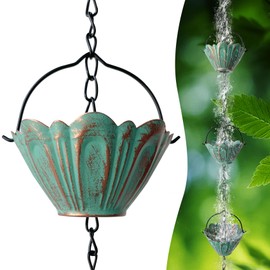 CBAXEAXM Rain Chains for Outside, 8.7FT Gutter Chain with 12 Lotus Cups Rain Catcher Chain Replacement Downspout for Gutters Eaves Drainage Decor, Bronze
