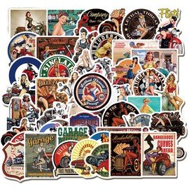 100 Pcs Vintage Retro Stamp Tickets Newspaper Magazine Art Poster Motor Girls Aesthetic Waterprof Vinyl Stickers Sticker for Bottle Laptop Skateboard Luggage Suitcases (100pcs Retro Motor Girls)