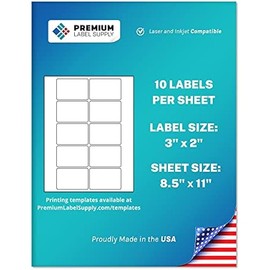 Premium Label Supply White Sticker Product/Shipping Labels – 3" x 2" – Laser/Inkjet Compatible – (10 per Sheet), 25 Sheets – 250 Total Adhesive Labels