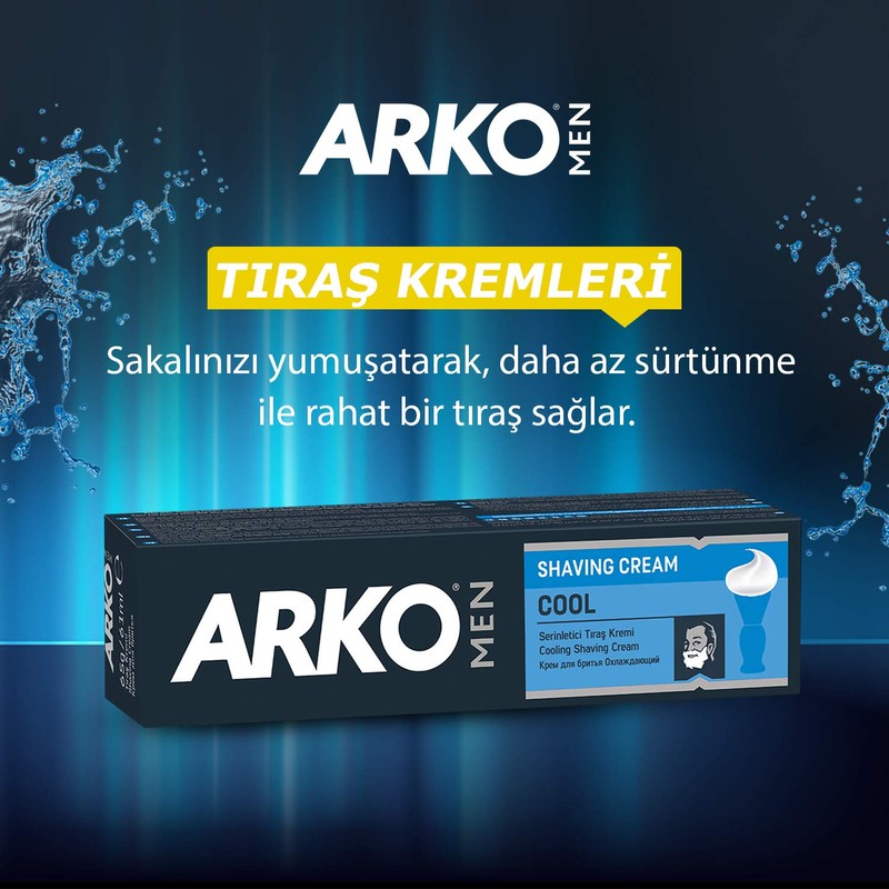 Arko Cool Menthol Shaving Cream, Blue, 100 Gram