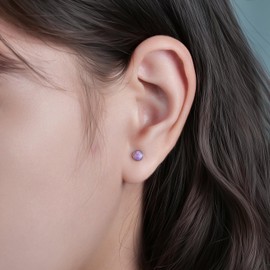 limerencia 20G Titanium Earrings with Flat Back for Sensitive Ears, G23 Hypoallergenic Titanium with Simulated Opal, Screw Back Stud Earrings for Cartilage Helix Tragus, 4 mm, Titanium