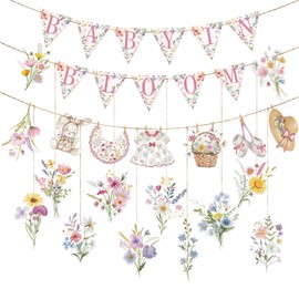 Baby in Bloom Floral Banner Set, Pink Flower Baby Shower DIY Backdrop Decor Kit