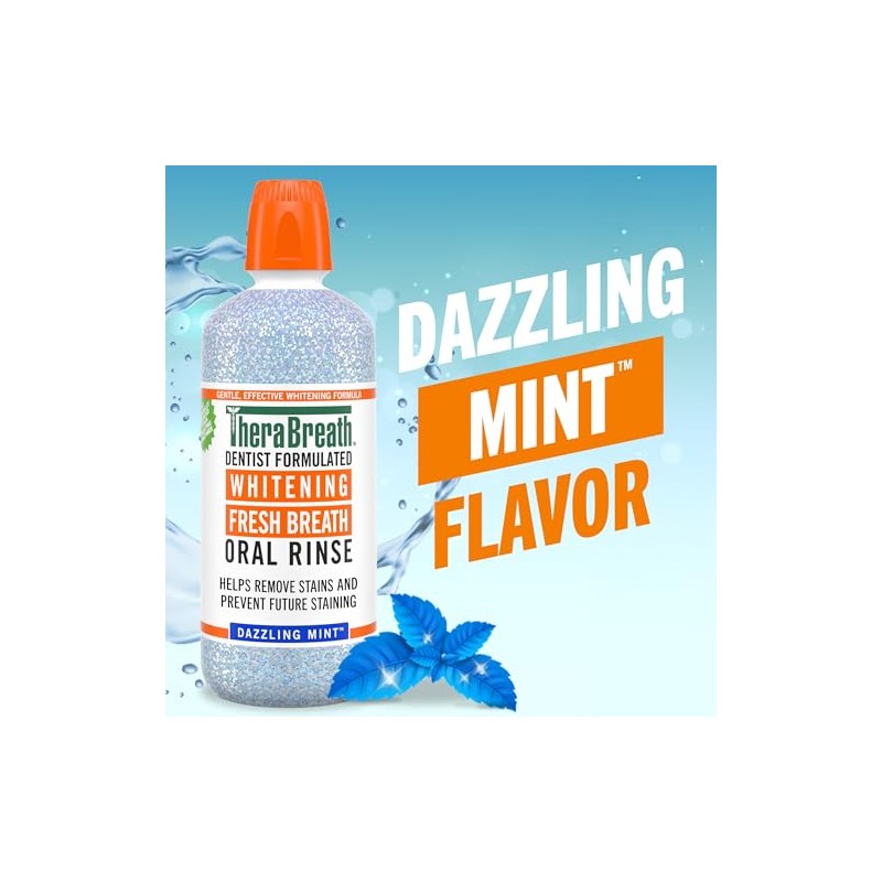 TheraBreath Whitening Mouthwash, Dazzling Mint, Dentist Formulated, 1 Liter