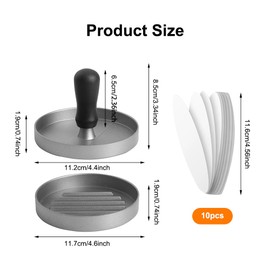 LUPATDY Burger Press, Hamburger Press, Non-Stick Coating, Patty Press with 100 Sheets of Baking Paper, Burger Patty Press for Delicious Hamburgers, Patties, BBQ, Burgers, Metal Press 12 cm