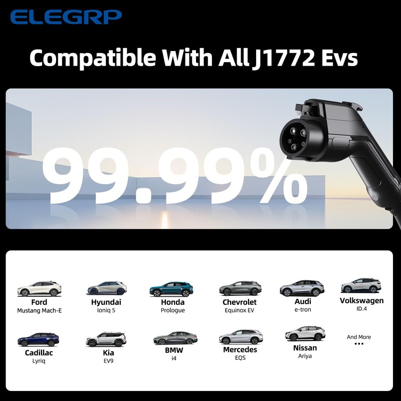 ELEGRP Level 1/2 EV Charger, 16 Amp, Portable J1772 Electric