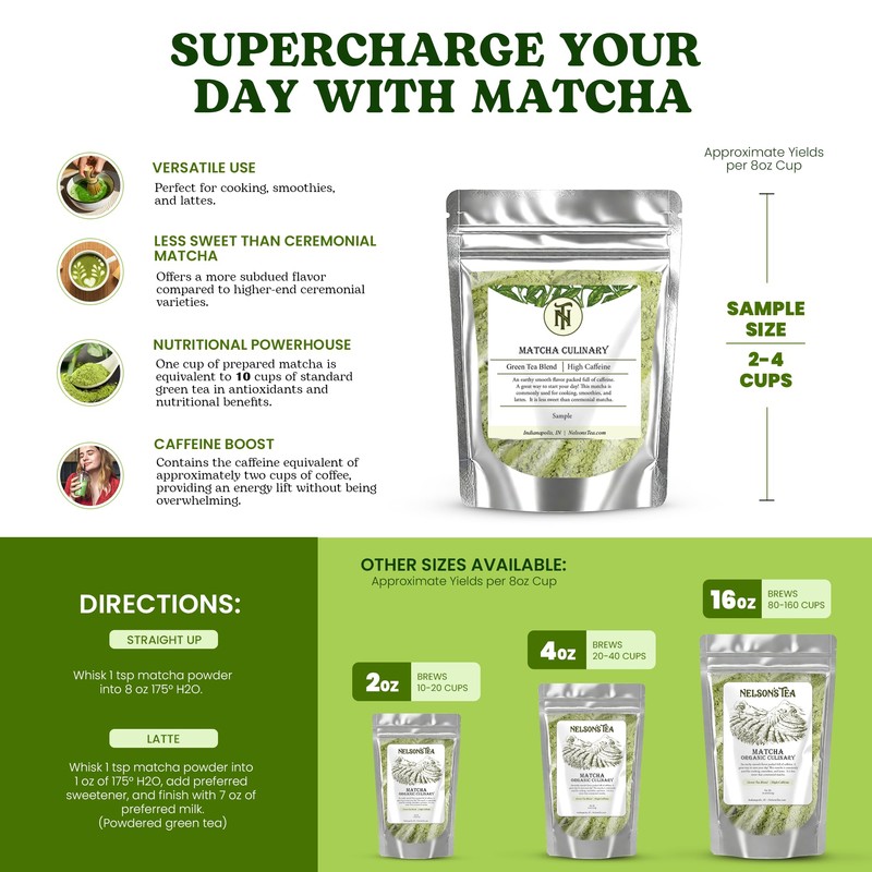 Nelson's Tea Organic Matcha Powder – Premium Culinary Grade Green